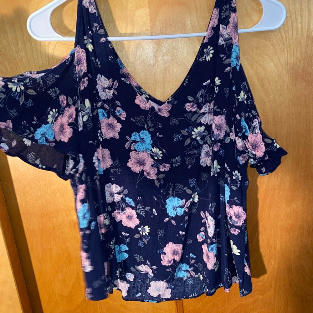 Floral open shoulder top